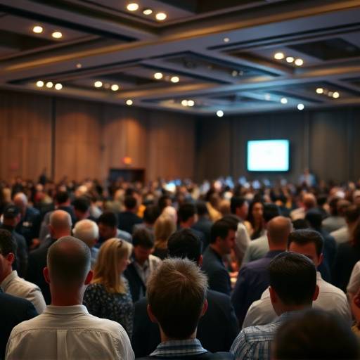 Et overblik over en konference med mange deltagere, fanget i et professionelt eventfoto.